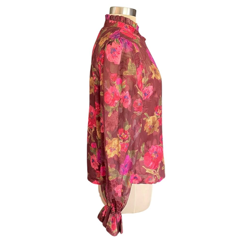 Flying Tomato Burgundy Floral Sheer Blouse with Cami SMALL‎ Victorian Romantic - Picture 6 of 12